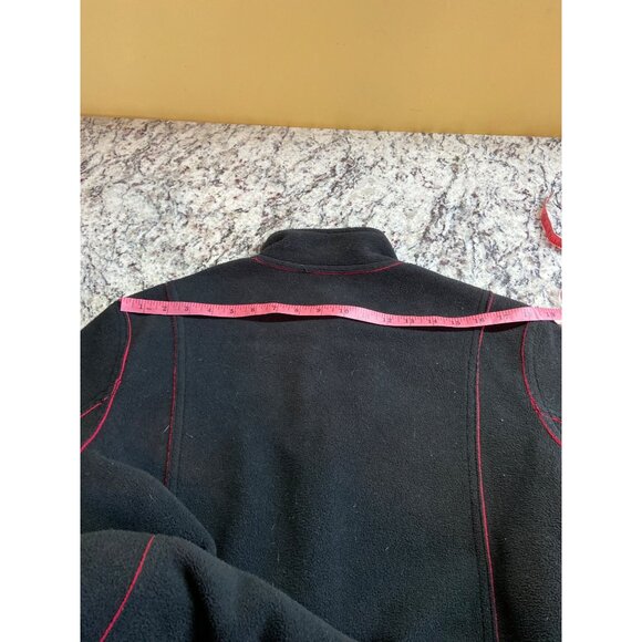 Susan Graver Black Reversable Fleece Coat L Red Stitching Minimalist Vintage - Picture 10 of 10